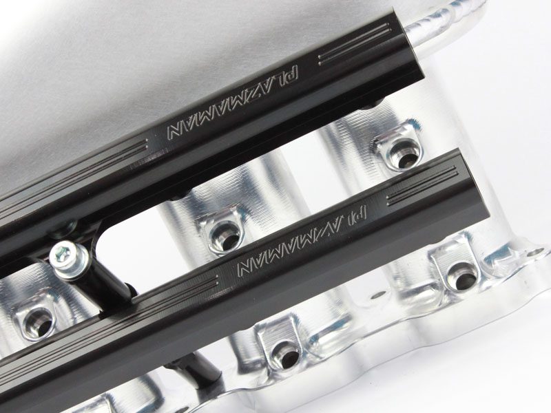 Plazmaman 2JZ GTE race series 12 injector twin rail manifold; photographed finish and configuration are examples