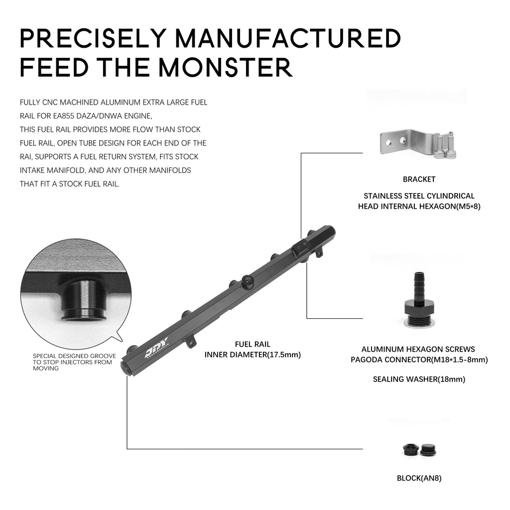 JDY Performance Billet Extra Large Fuel Rail For Audi 25TFSI - DAZ/DNW - RS3 8V/8Y, TTRS 8S, RSQ3 F3 - image 1