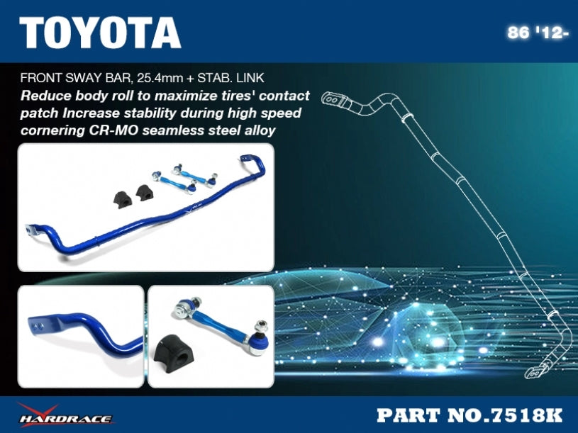 Hardrace Front Sway Bar – Toyota 86 ZN6 / first generation / Subaru BRZ ZC6 / first generation (7518K) – 7518K