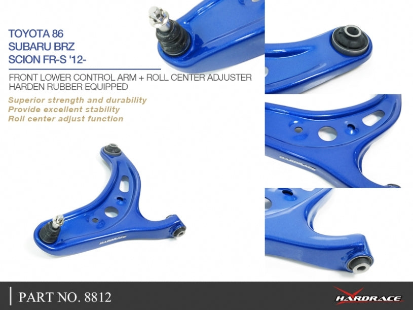 Hardrace Front Lower Control Arm + Roll Centre Adjuster – Toyota 86 ZN6 / first generation / Subaru BRZ ZC6 / first generation – Hardened Rubber