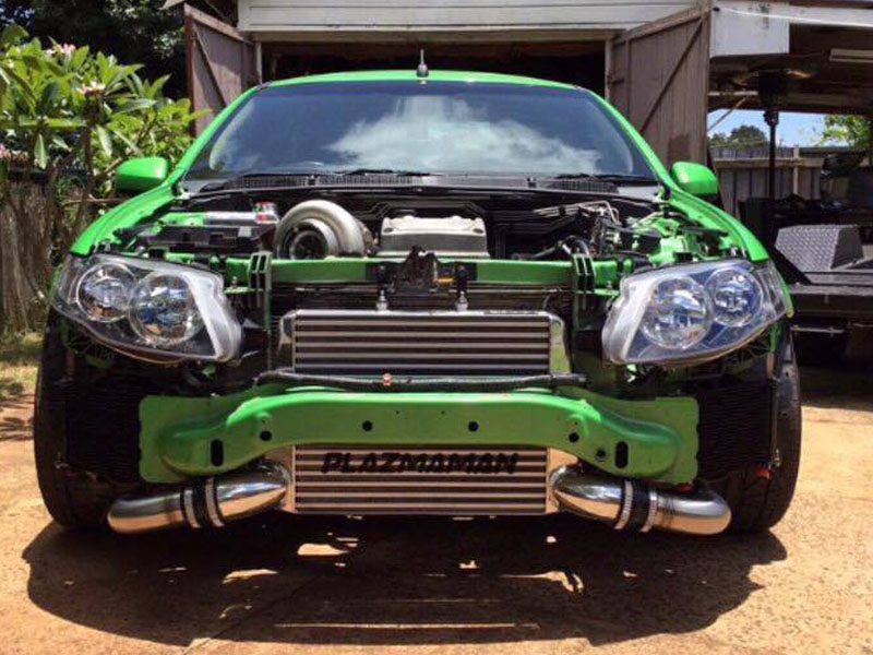 Plazmaman FG Falcon 1800 hp race spec intercooler; photographed core, finish and outlets may differ