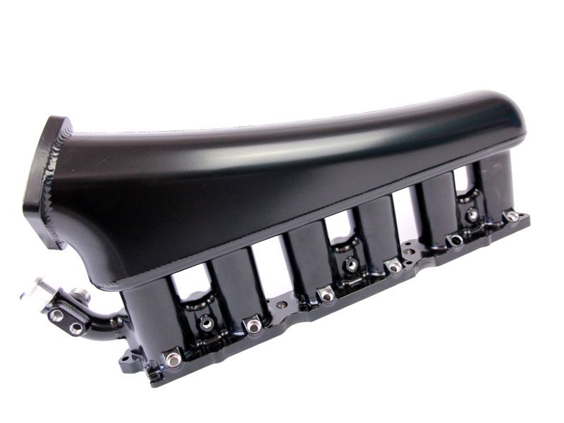 Plazmaman RB26 six injector billet manifold; photographed finish and throttle configuration are examples