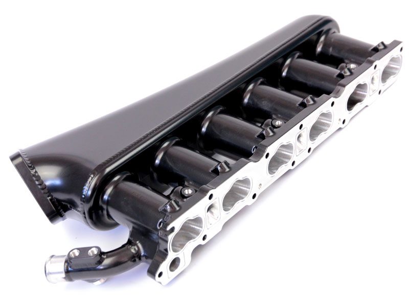 Plazmaman RB26 six injector billet manifold; photographed finish and throttle configuration are examples