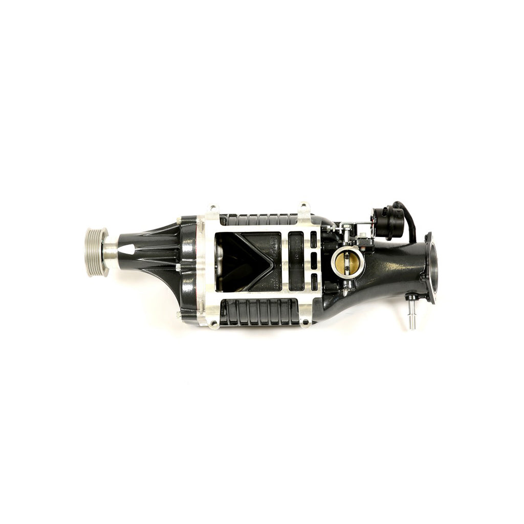Harrop HTV1320 LSJ supercharger underside showing inlet bypass and rotor housing