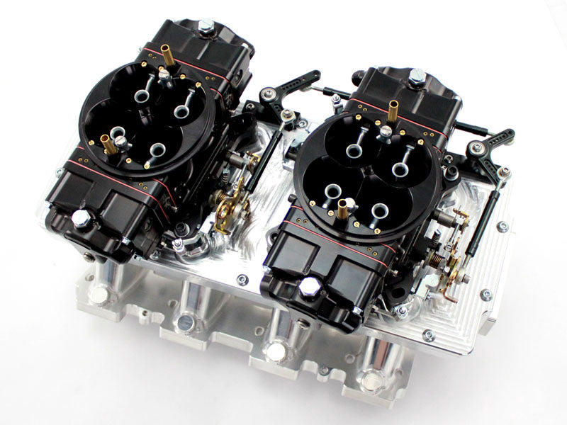Plazmaman LSX GM billet twin carburettor intake manifold top view
