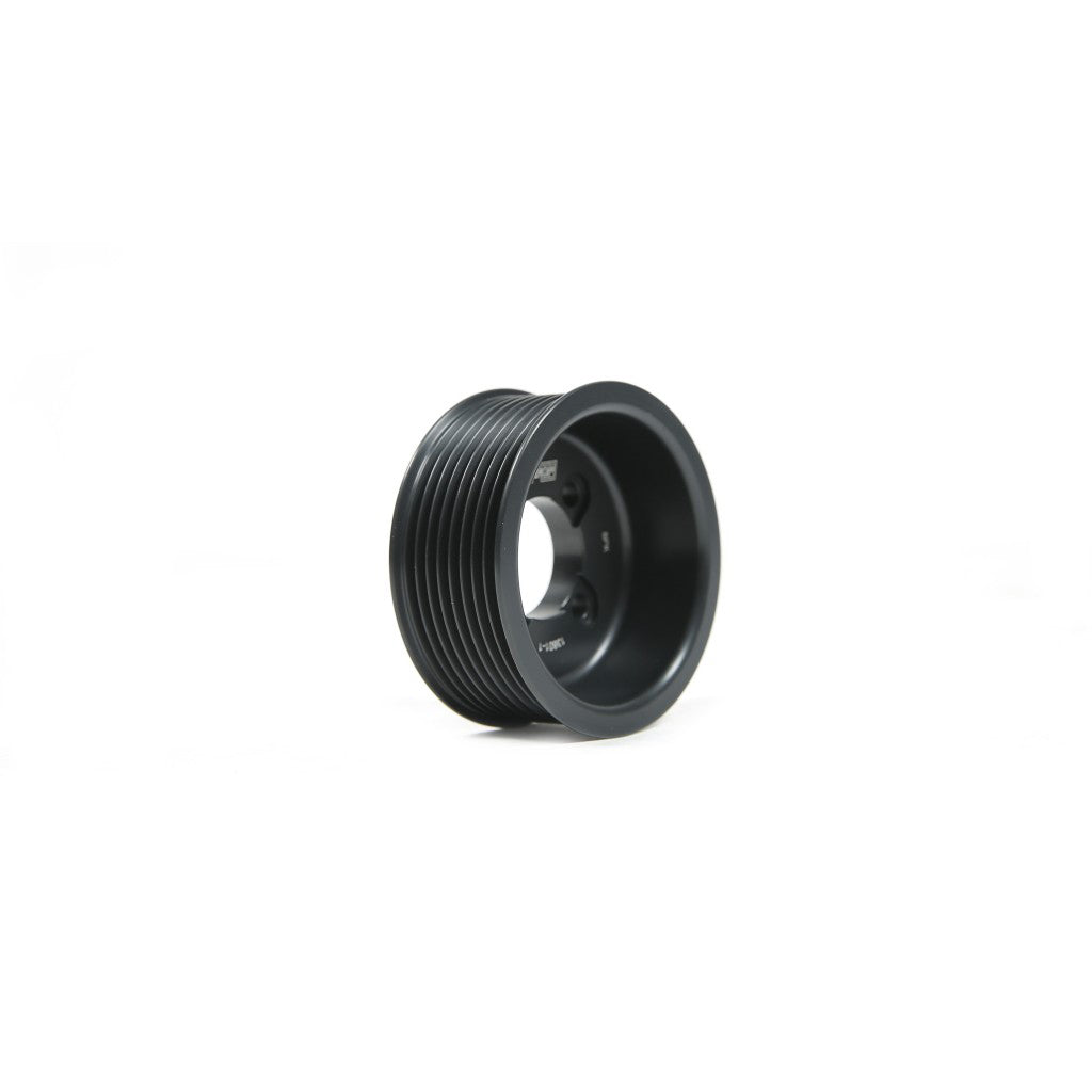 Angled view of Harrop FDFI LSA 8PK supercharger pulley
