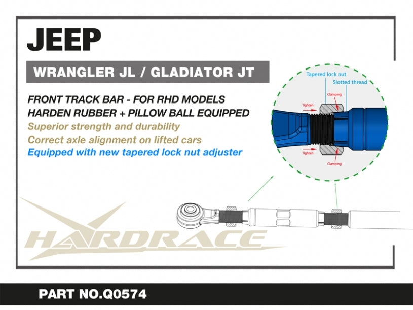 Hardrace Adjustable Front Track Bar — RHD – Jeep Wrangler / Jeep Gladiator (Q0574) – Q0574