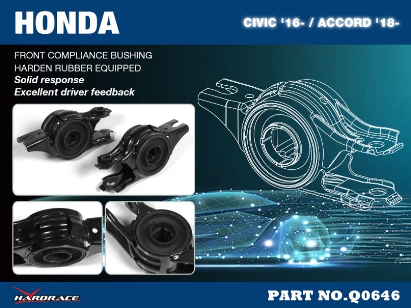Hardrace Front Lower Arm Rear Compliance Bushings – Honda Civic 10th Gen (2016–2021) (Q0646) – Q0646