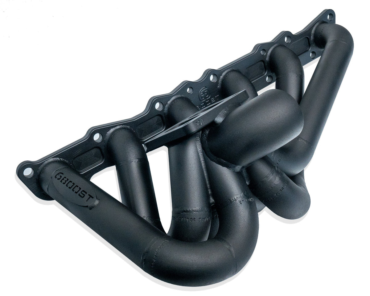 6Boost Nissan RB20/25 turbo exhaust manifold — representative configurations; exact build varies by selected flange and options