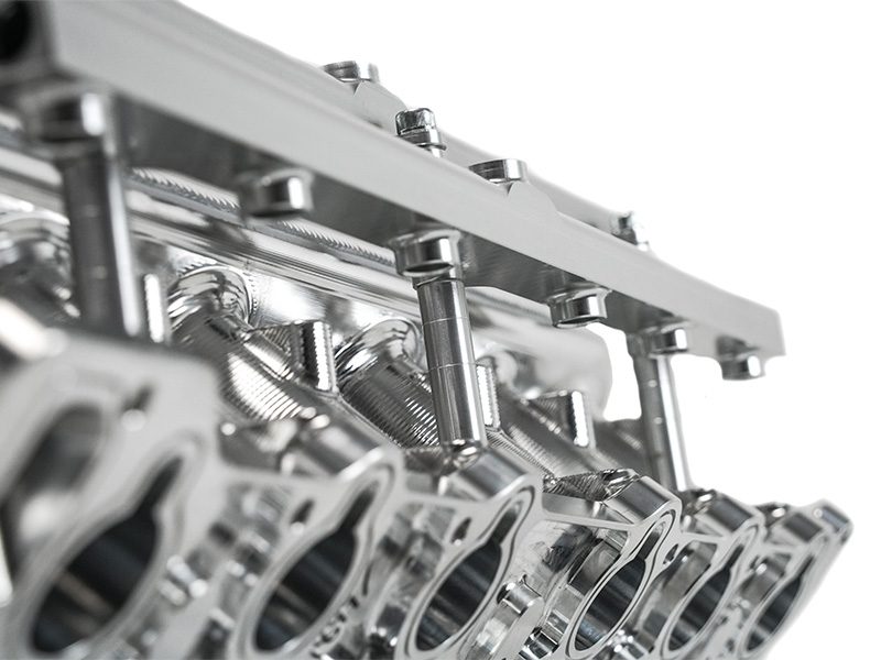 Plazmaman RB30 single cam 12 injector twin rail manifold; photographed configuration and finish are examples