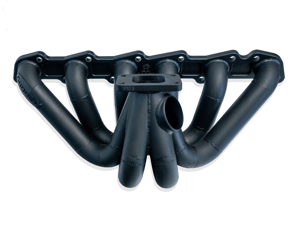 6Boost Nissan RB30 SOHC turbo exhaust manifold — representative configurations; exact build varies by selected flange and options