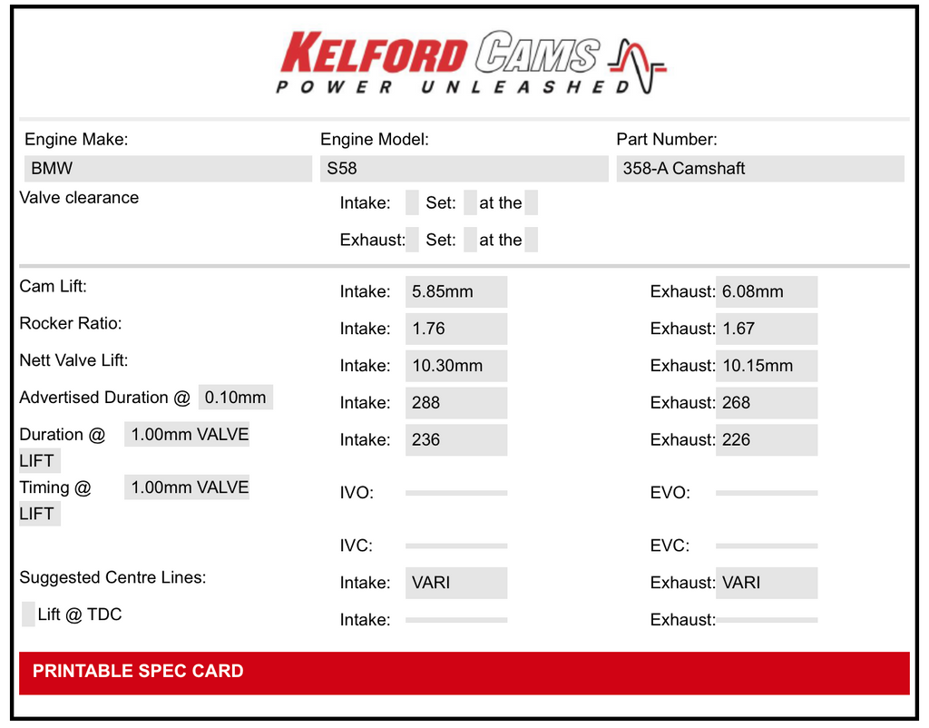 Kelford Performance Camshaft BMW M Series S58 288/268 | Stage 1 - image 2