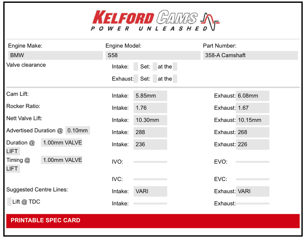 Kelford Performance Camshaft BMW M Series S58 288/268 | Stage 1 - image 2