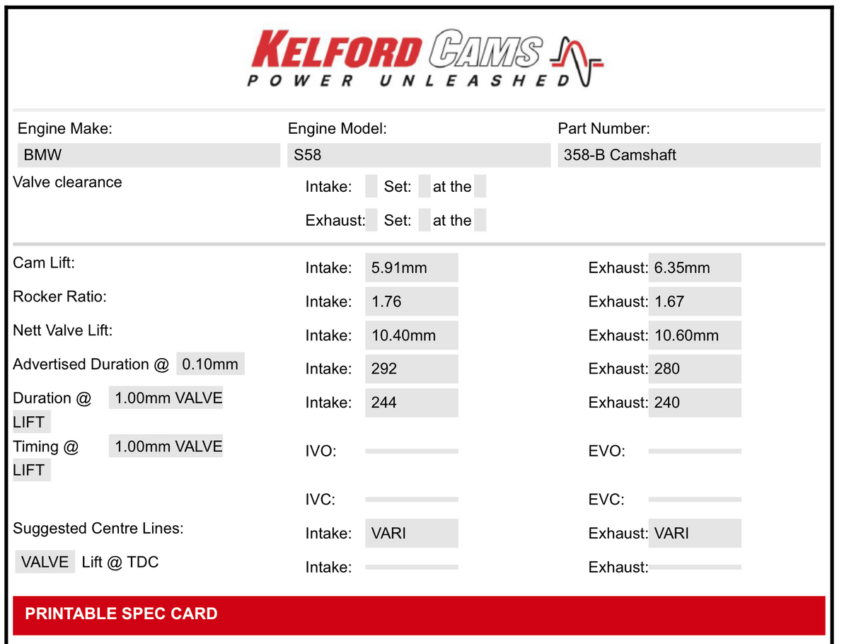 Kelford Performance Camshaft BMW M Series S58 288/268 | Stage 2 - image 3
