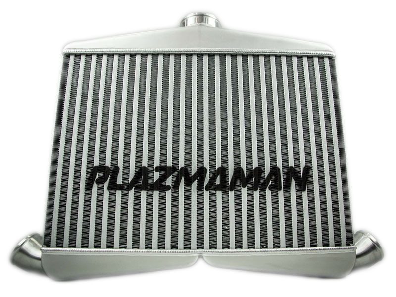Plazmaman 76 mm twin entry Pro Series intercooler; representative core and end tank configurations