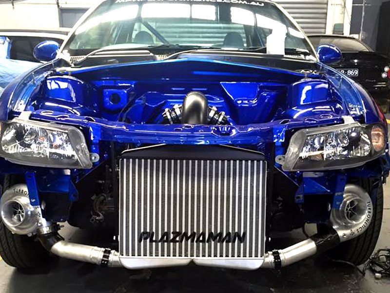 Plazmaman 76 mm twin entry Pro Series intercooler; representative core and end tank configurations