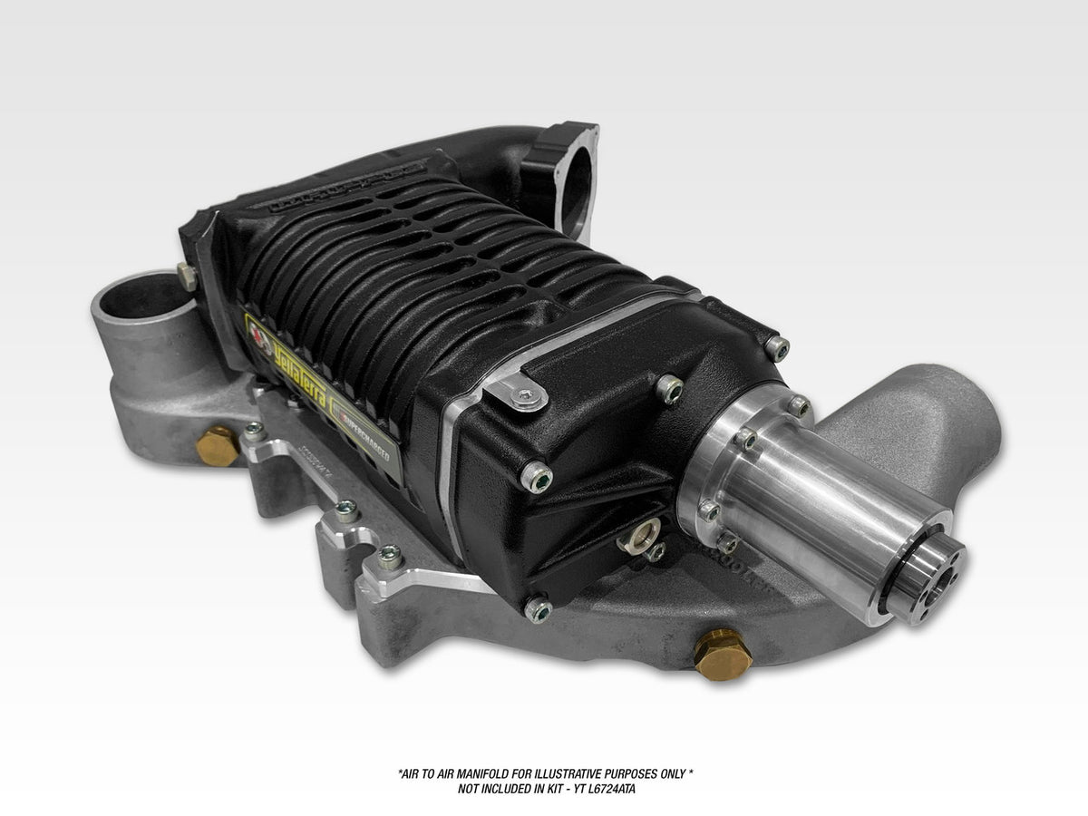Yella Terra Whipple 2.4L L67 supercharger quarter front view; illustrated A2A manifold is not included
