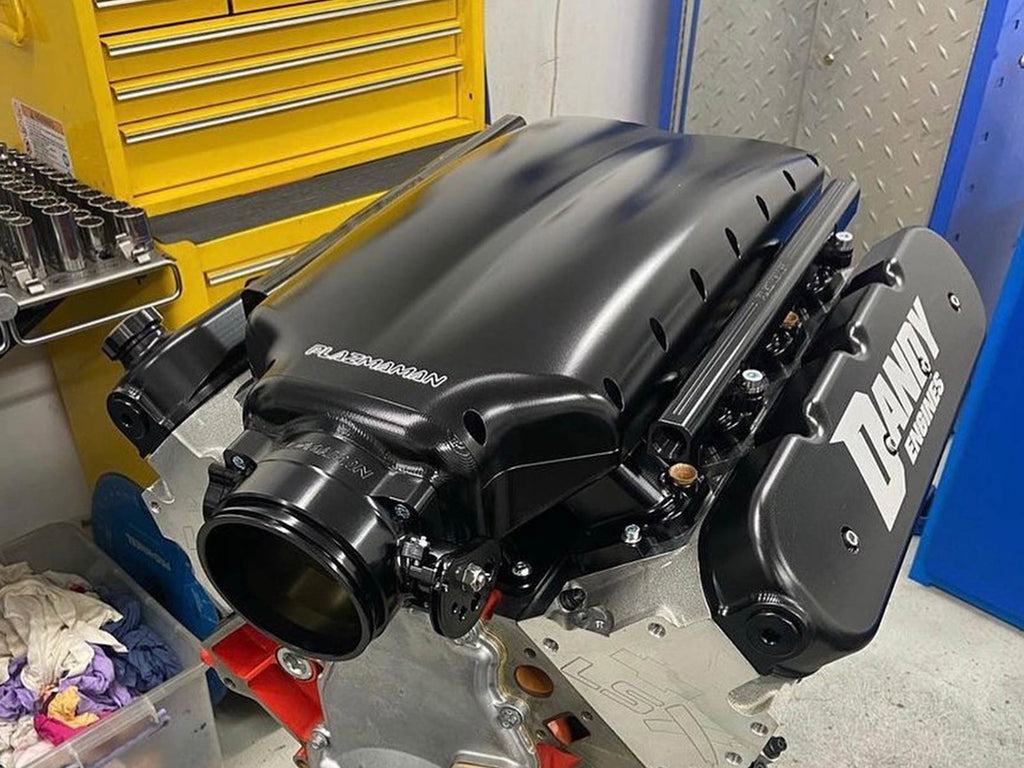 LS7 billet inlet manifold; photographed finish, dome and injector options vary