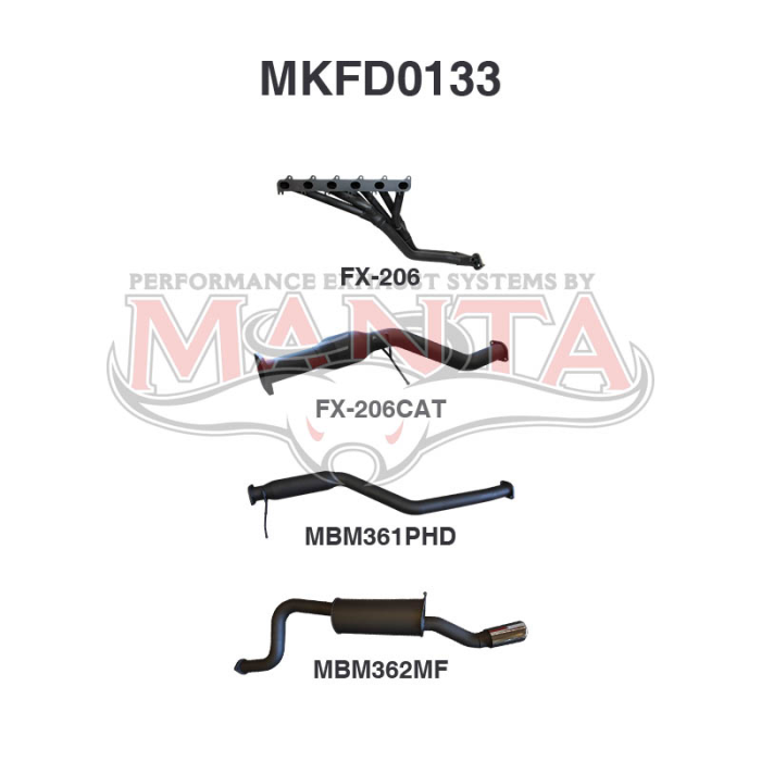 Manta Ford Falcon BA BF Barra XR6 NA Ute Exhaust — Full System | 2.5in Single — Aluminised Steel — Medium — MKFD0133