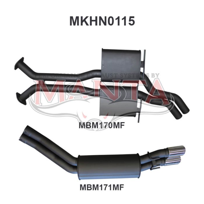 Manta Holden Commodore VT VX VY VZ LS V8 Sedan Exhaust System — Cat Back | 2.5in Dual — Aluminised Steel — Quiet — MKHN0115