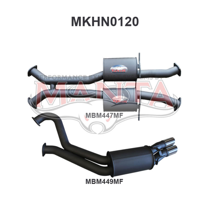 Manta Holden Commodore VT VX VY VZ LS V8 Sedan Exhaust System — Cat Back | 3in Dual — Aluminised Steel — Quiet — MKHN0120