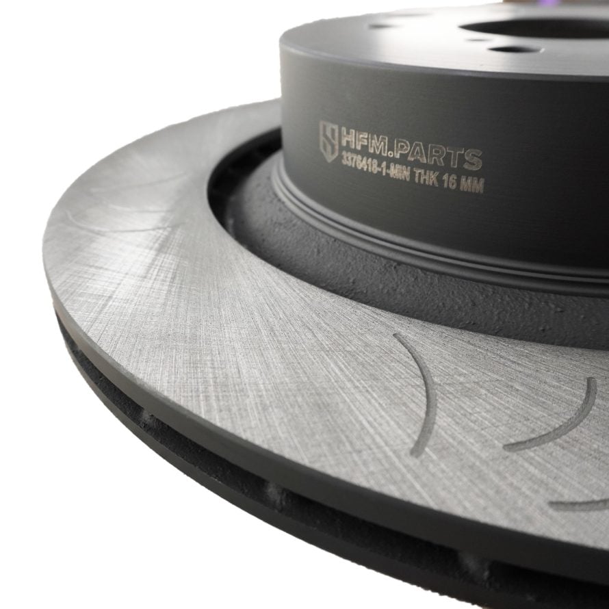 HFM.Parts 337mm rear rotor close-up showing vent and slot detail