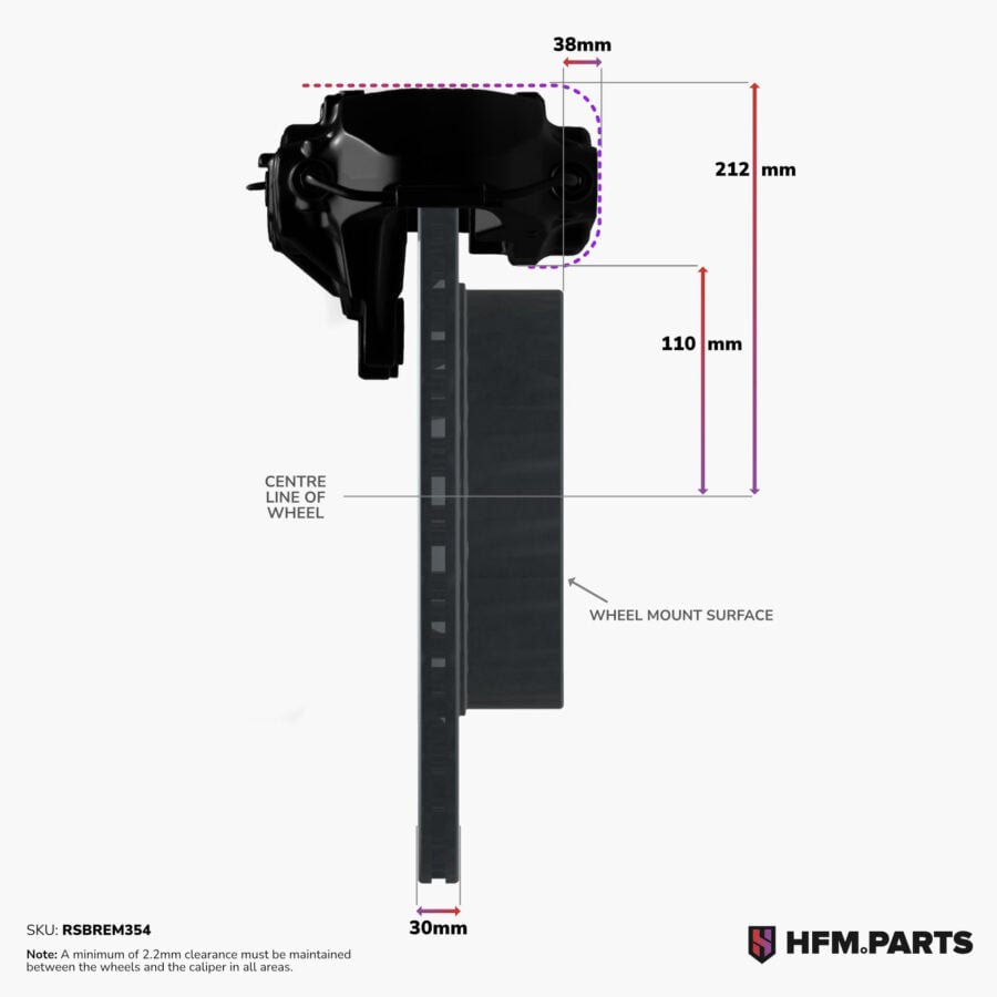 HFM.Parts RSBREM354 wheel clearance dimensions for Kia Stinger Brembo conversion