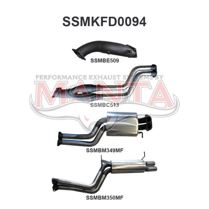 Manta Ford Falcon BA BF Barra XR6 Turbo Sedan Exhaust — Turbo Back | 2.5in Dual — Stainless Steel — Medium — SSMKFD0094