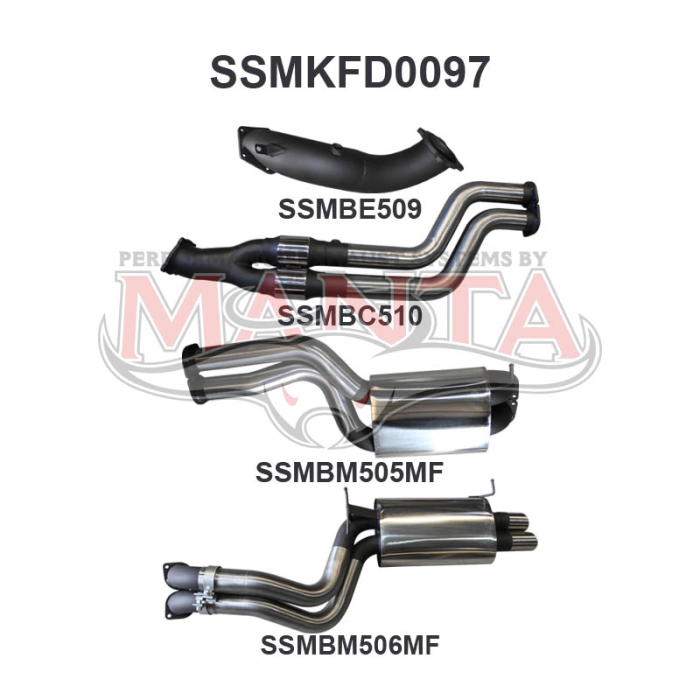 Manta Ford Falcon BA BF Barra XR6 Turbo Sedan Exhaust — Turbo Back | 3in Dual — Stainless Steel — Medium — SSMKFD0097