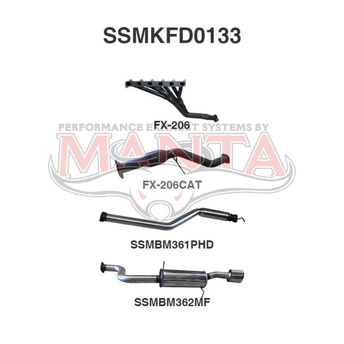 Manta Ford Falcon BA BF Barra XR6 NA Ute Exhaust — Full System | 2.5in Single — Stainless Steel — Medium — SSMKFD0133
