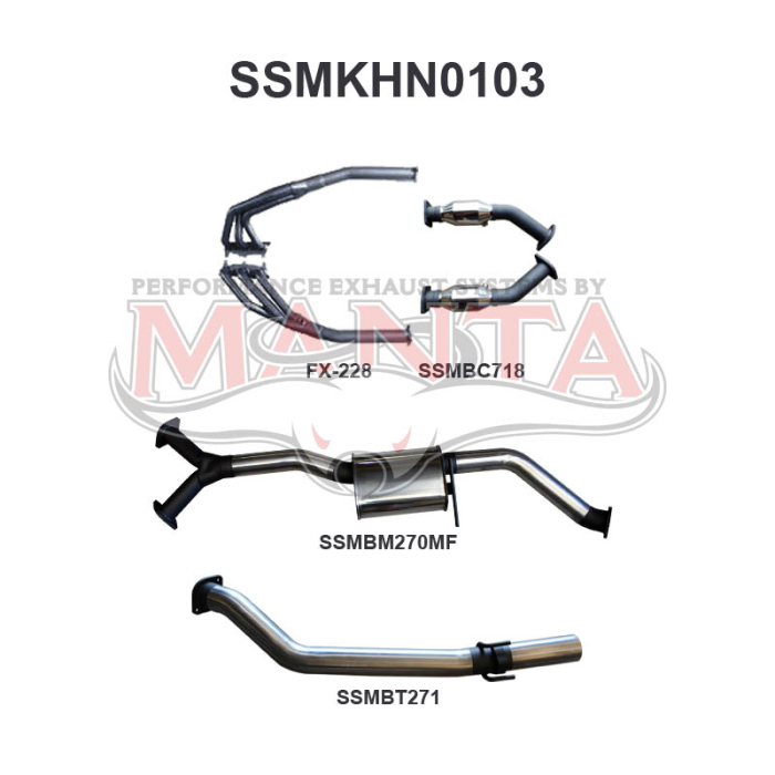 Manta Holden Commodore VZ 3.6L V6 Sedan Exhaust System — Full System | 3in Single — Stainless Steel — Medium — SSMKHN0103