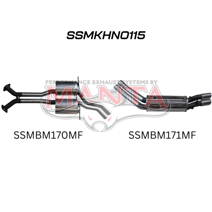 Manta Holden Commodore VT VX VY VZ LS V8 Sedan Exhaust System — Cat Back | 2.5in Dual — Stainless Steel — Quiet — SSMKHN0115