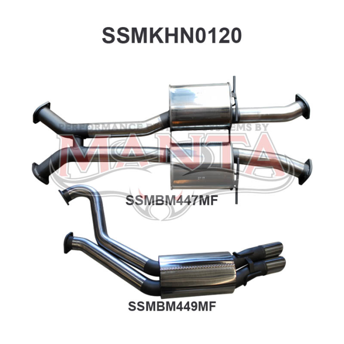 Manta Holden Commodore VT VX VY VZ LS V8 Sedan Exhaust System — Cat Back | 3in Dual — Stainless Steel — Quiet — SSMKHN0120
