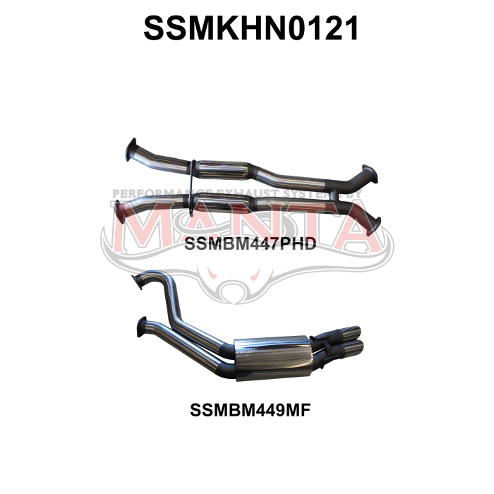 Manta Holden Commodore VT VX VY VZ LS V8 Sedan Exhaust System — Cat Back | 3in Dual — Stainless Steel — Medium — SSMKHN0121