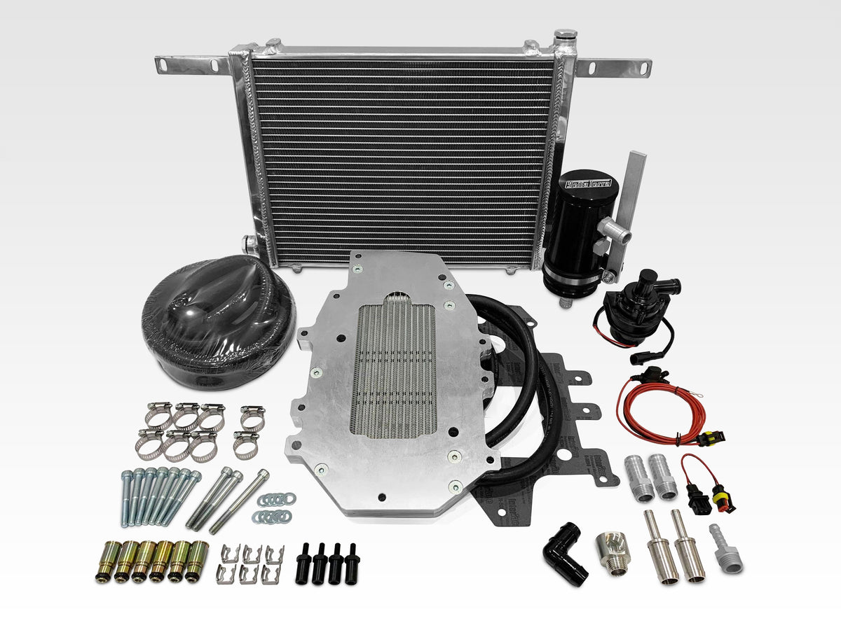 Yella Terra Tower of Terror intercooler example recommended for high-boost L67 use; intercooler not included with snout kit
