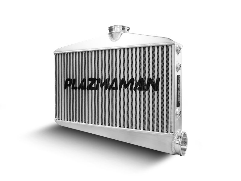 Plazmaman 76 mm twin entry Pro Series intercooler; representative core and end tank configurations